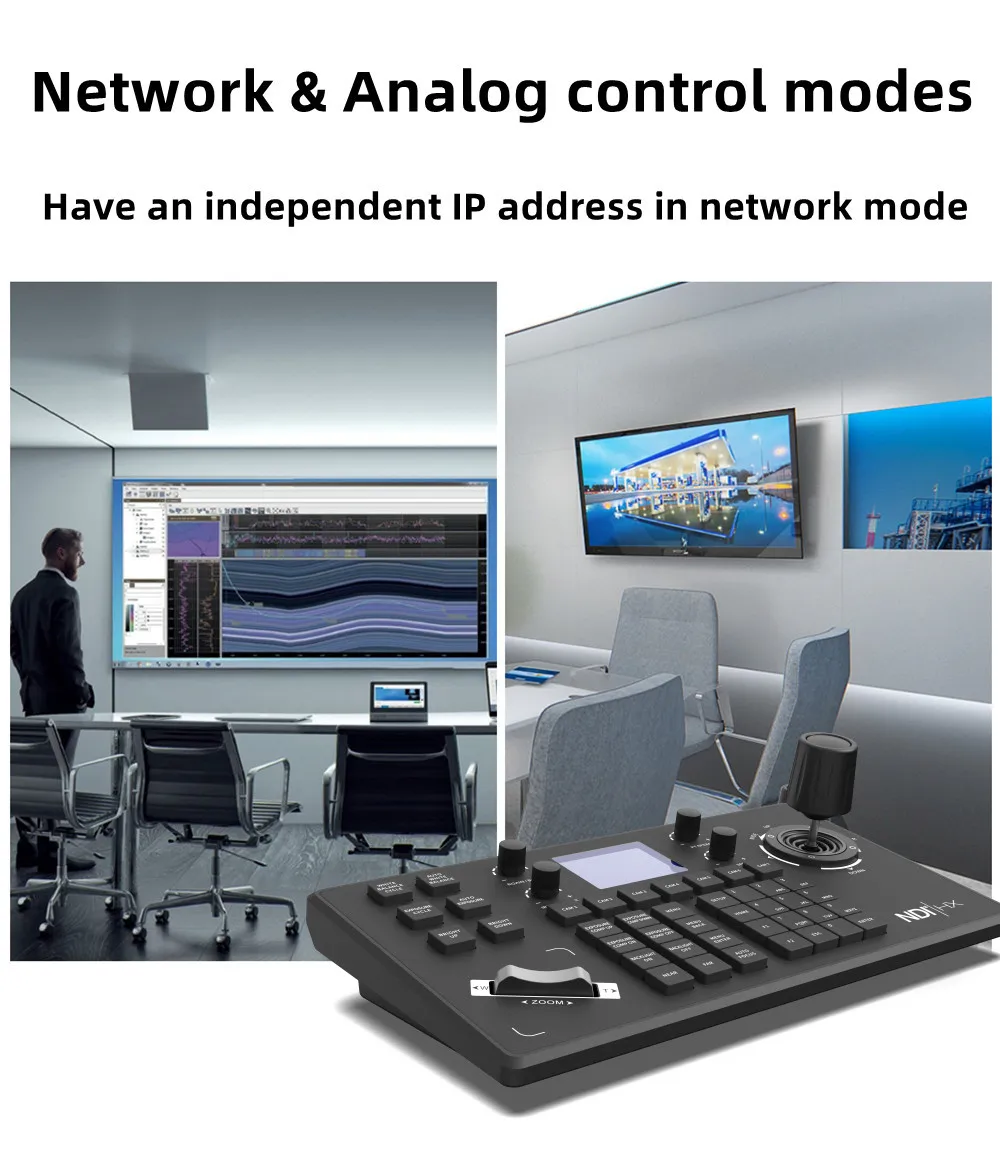 Video Conference PTZ NDI Joystick Controller Full VISCA PELCO-D/P ONVIF IP Control Keyboard TFT LCD Screen for Live streaming