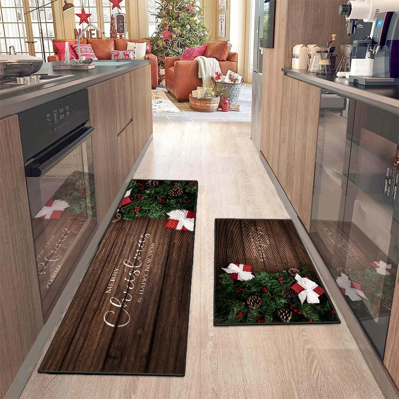 VIKAMA 1/2 Stück Fußmatte mit Weihnachtsmotiv, langlebig, rutschfest, für den Eingangsbereich, Flurmatte, Küchenteppich für festliche Versammlungen, saisonale Heimdekoration
