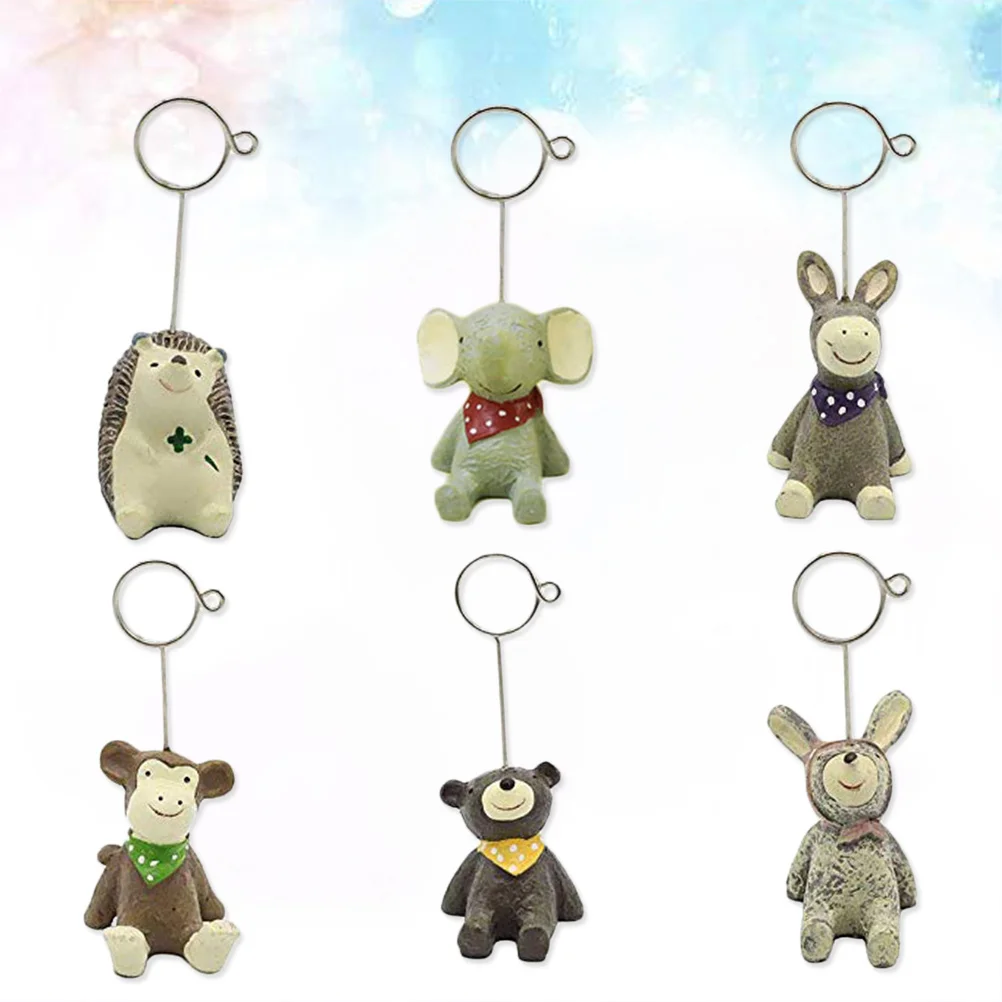 

6Pcs Small Animal Desktop Message Clips Metal Ball Base Memo Holders Photo Holders Table Cards Stand Decorative Party Wedding