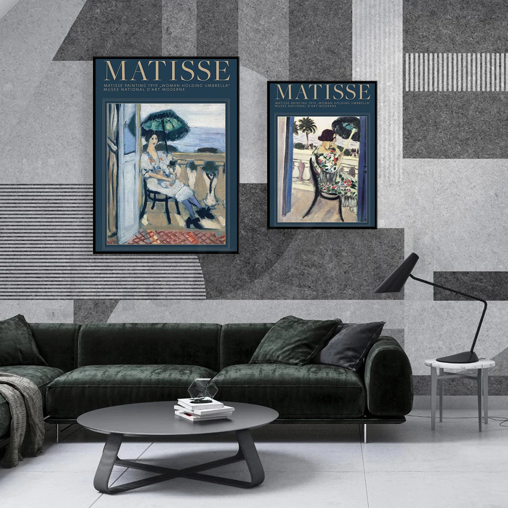 Henri Matisse Ölgemälde Frau mit RegenschirmDruck |   Ästhetische Raumdekoration von Matisse |   Marineblaue Wandkunst