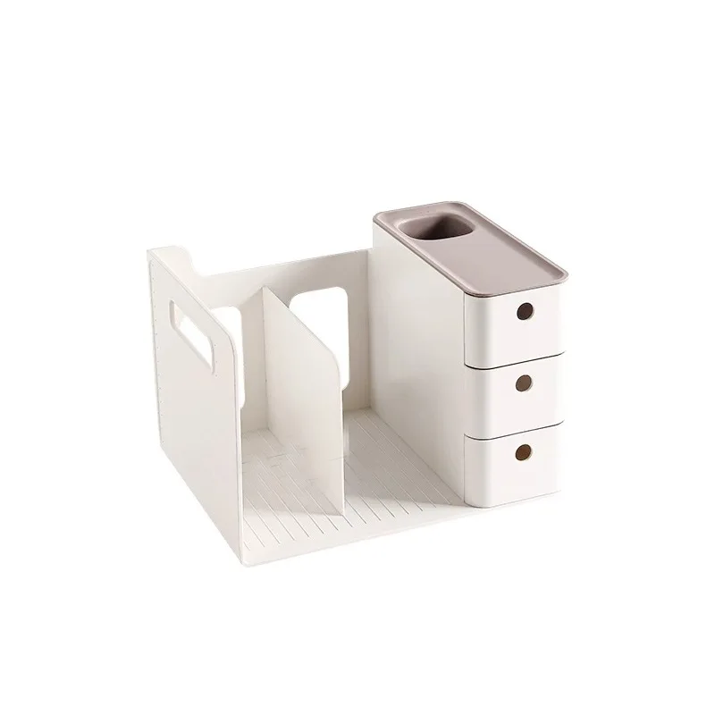 Book Holder With Drawers and Pen Holder Office Desk Organizer Bookends Desktop Book and Document Storage Shelf Book Stand