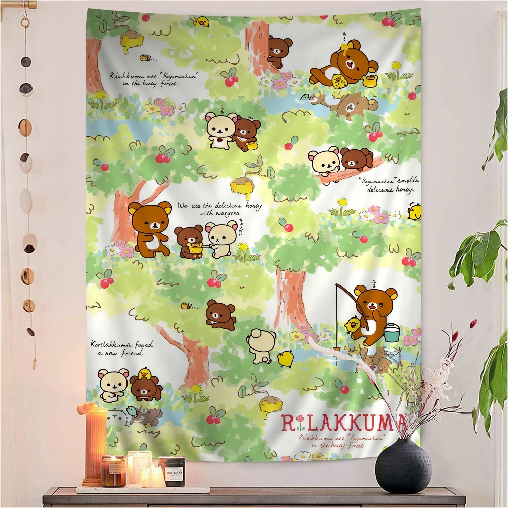 

Japan Anime Cute Cartoon Rilakkuma Printed Large Wall Tapestry Art Science Fiction Room Home Decor Decor Blanket