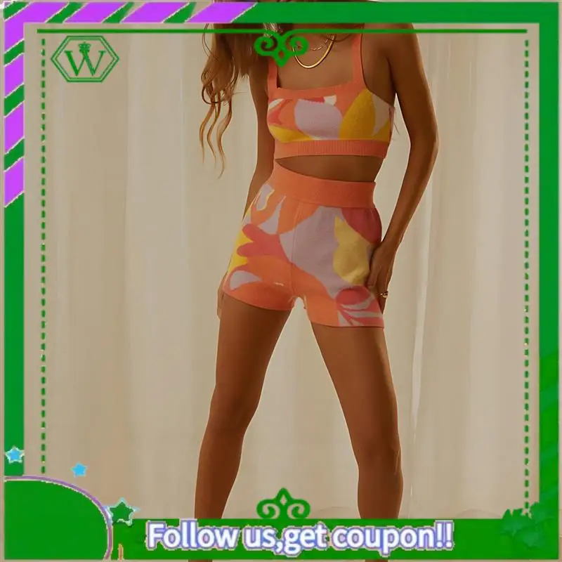 

A18P-Women's Sexy- Hollow Out Bodycon Crochet Knitted 2Pc Outfits Crop Tops Short Pants Skirts Sets