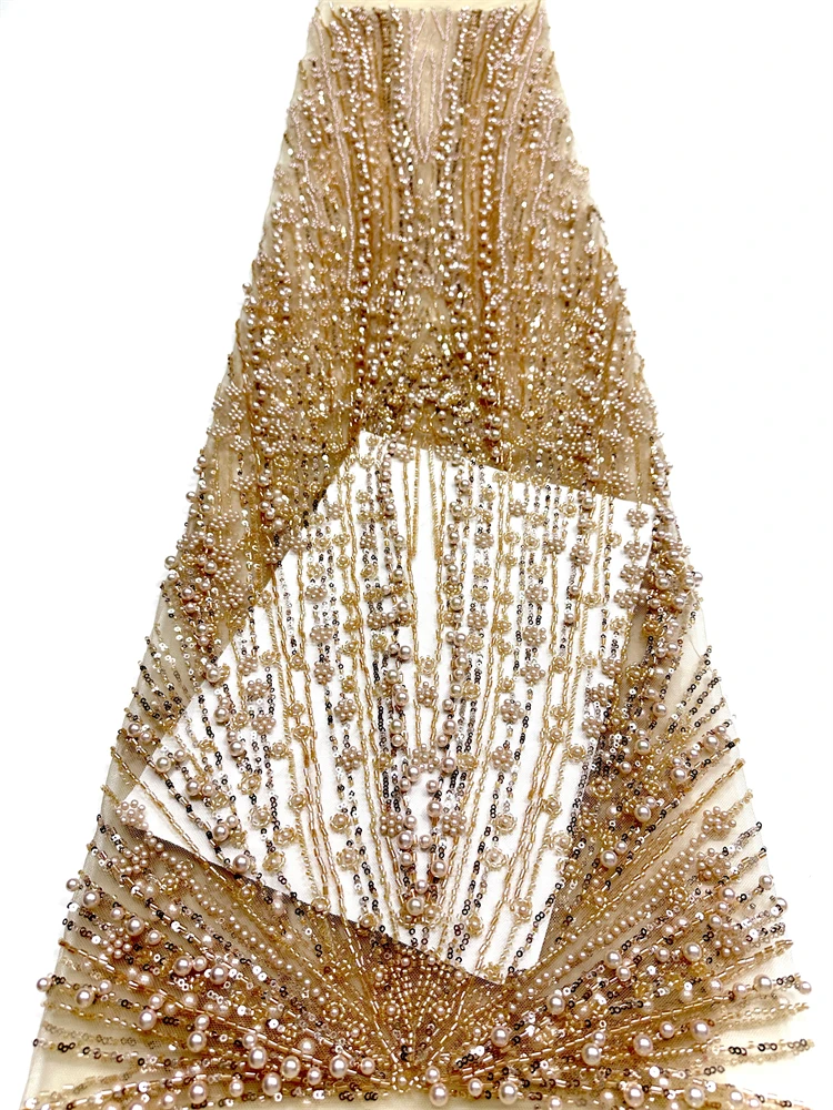 

2026 Hot Sale Tulle Lace Fabric With Beads Sequins High End Nigerian Latest African France for Bride Wedding Party Sewing Dress