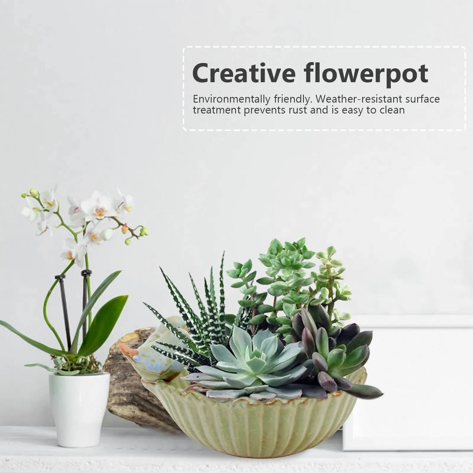 

1 шт. Креативный керамический цветочный горшок-птичья кормушка, многоразовый поднос для фруктов, декор для дома и балкона, зеленый поднос для хранения фруктов