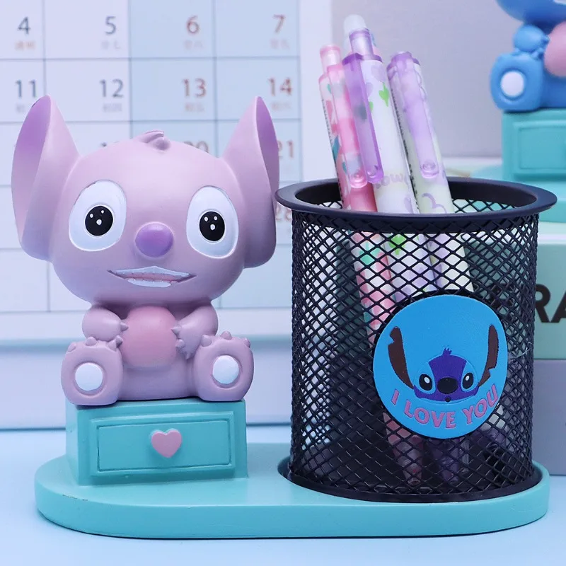 Star and Stitch Disney Resin Pen Holder Back To School Anime Character Accessories Kawaii Desktop Storage Decoration Ornaments