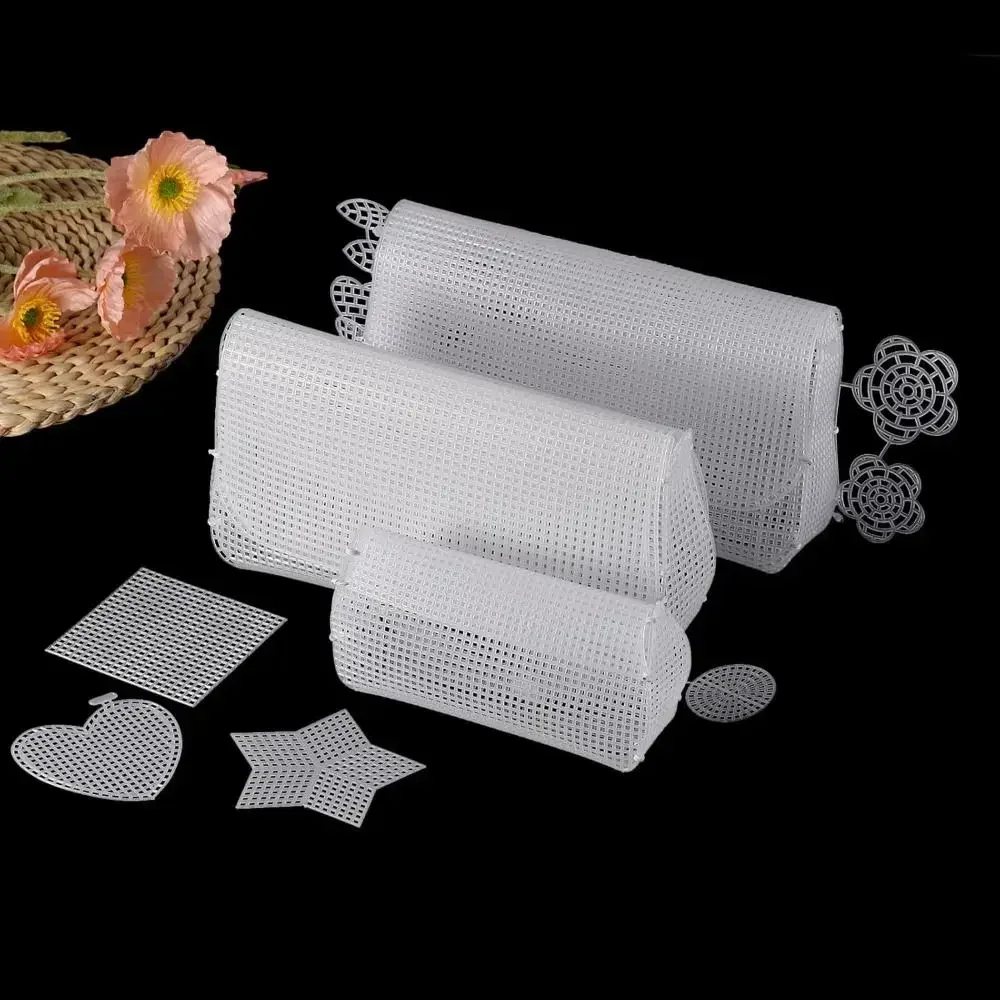 Purse Making Supplies Plastic Bag Mesh Grid White Blank Mesh Canvas Bag Sheets Acrylic Yarn Crafting Knit