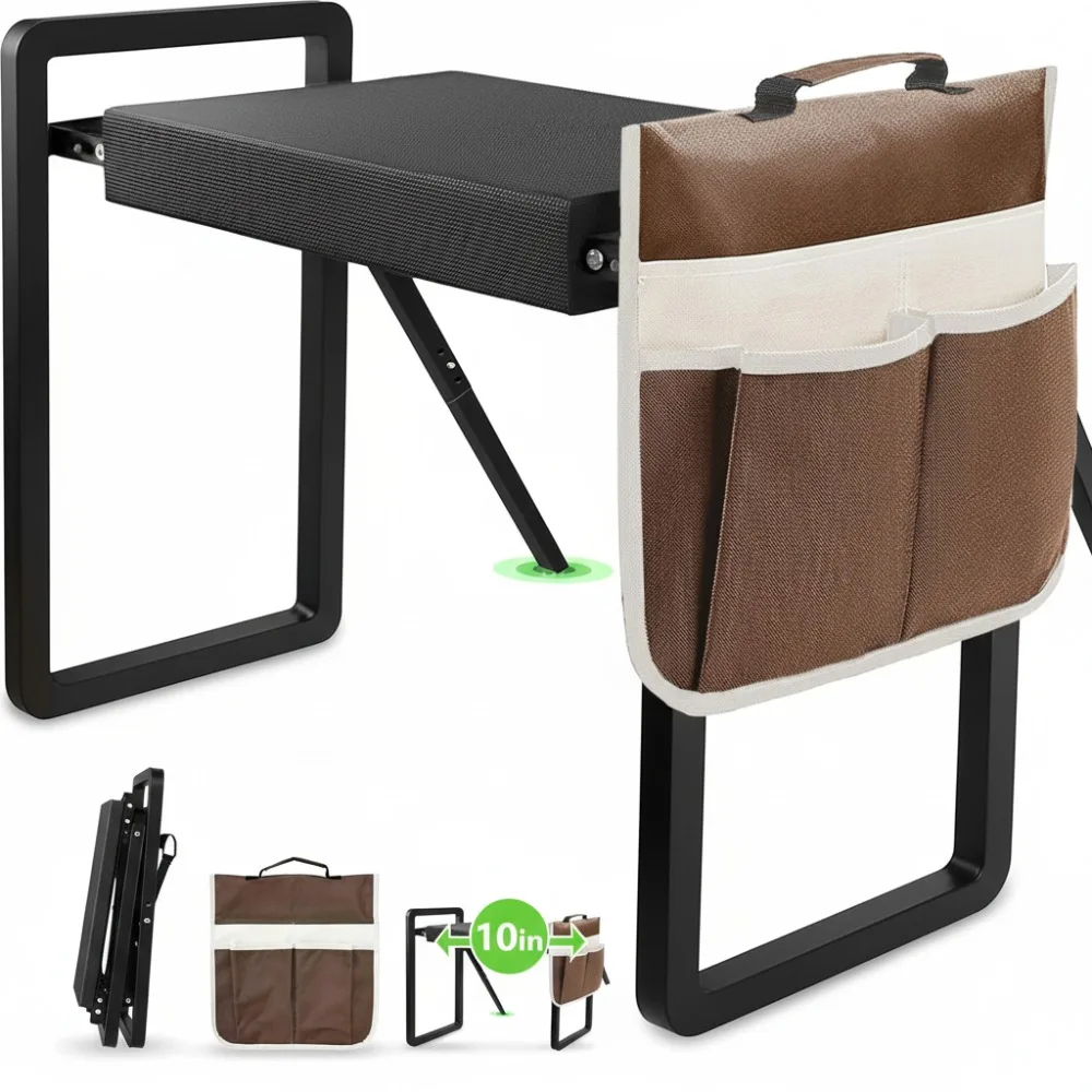 

Foldable Garden Kneeling Seat with Tool Bag, Anti-Tipping Design, Heavy Duty 400lbs Capacity Gardening Stool for Women Men