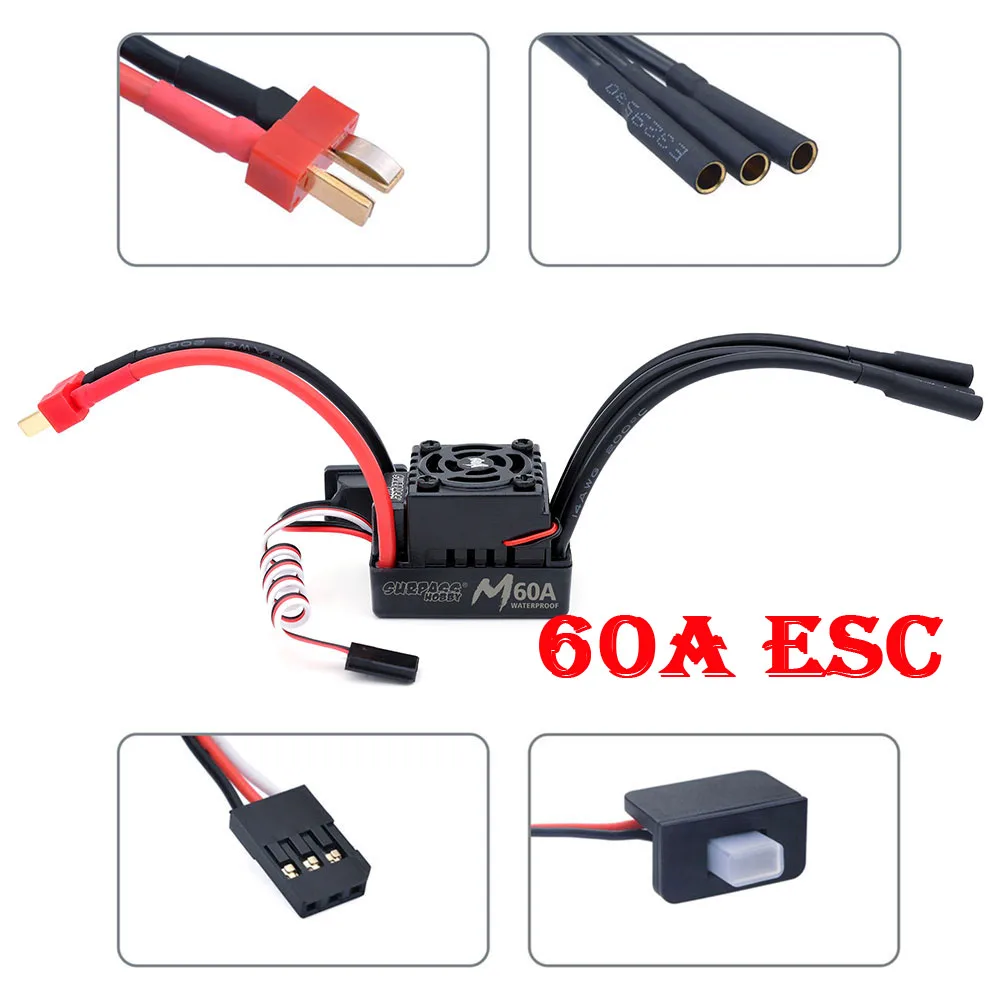 Surpass Hobby Wasserdichter RC ESC M35A/45A/60A Bürstenloser Geschwindigkeitsregler 2-3S für 1/10 1/12 1/14 1/16 RC On-Road Buggy Monster