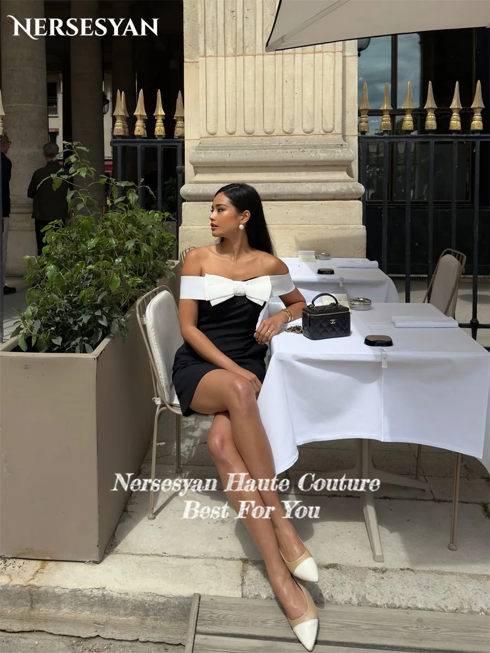 Sukienki mini na studniówkę Nersesyan Sexy Bow, z odkrytymi ramionami, linia A, satynowe sukienki na imprezę, bez pleców, krótkie sukienki na studniówkę, do klubu, szyte na miarę