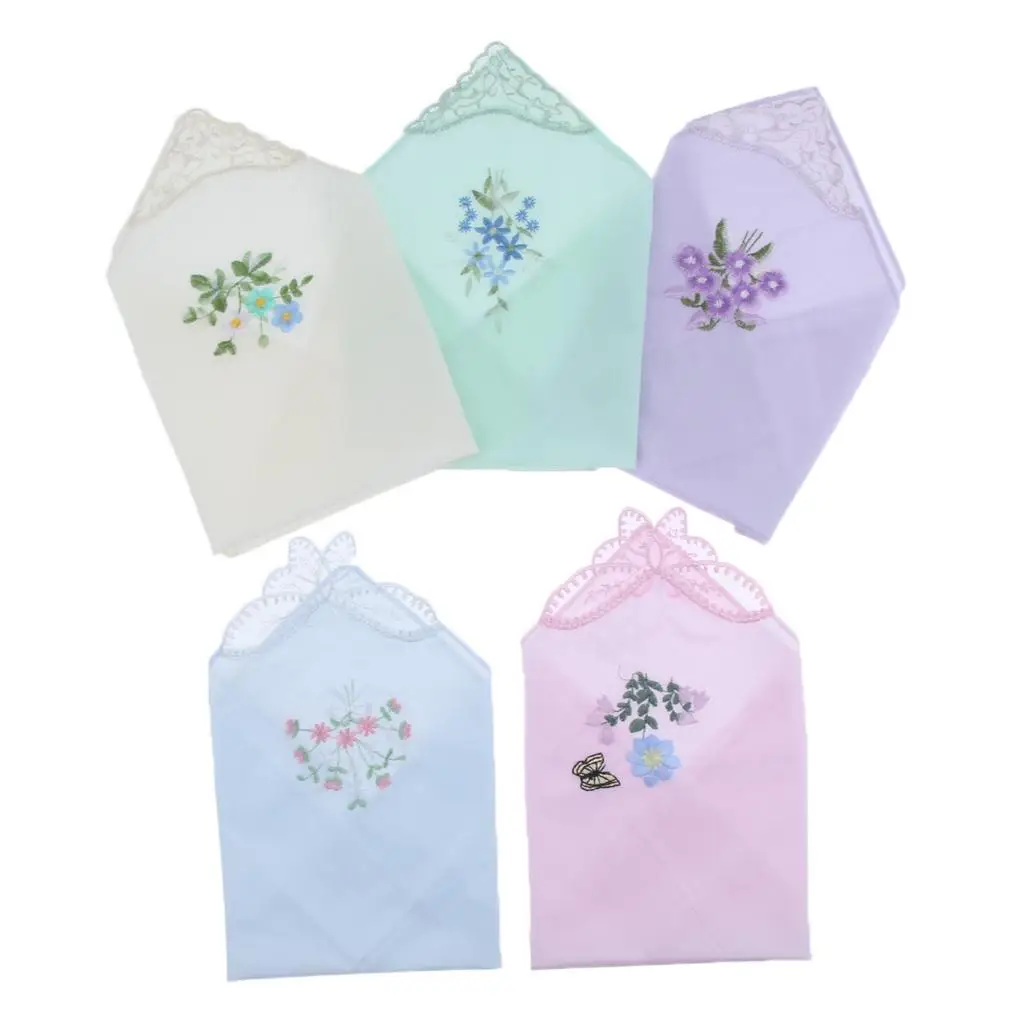 ใหม่สตรีสุภาพสตรีปักลูกไม้ HANKIES HANKERCHIEFS แพ็ค 5 ของขวัญ