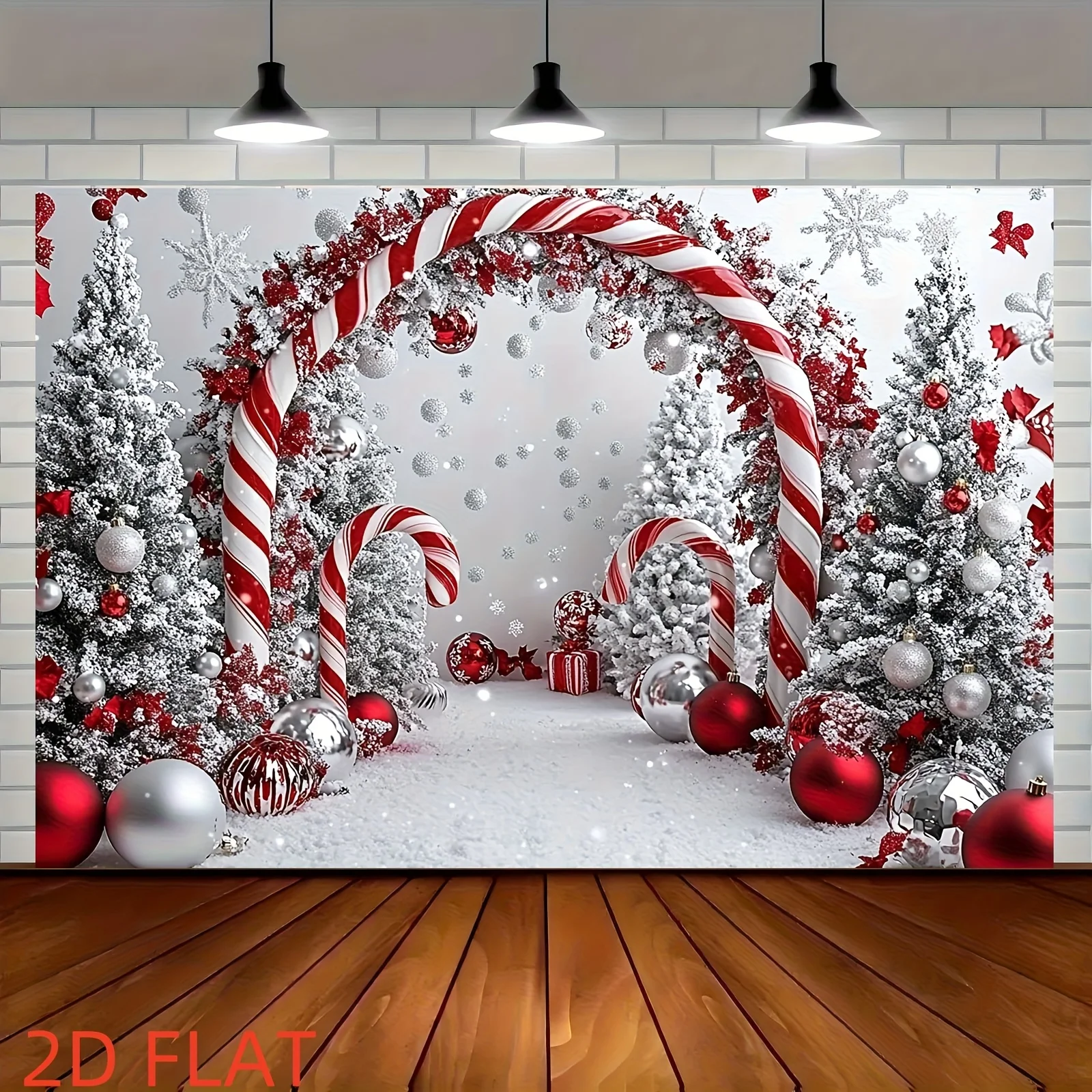 VIKAMA Christmas Candy Cane Arch Tapestry Snowy Xmas Tree Wall Hanging Winter Holiday Backdrop Party Bedroom Decor