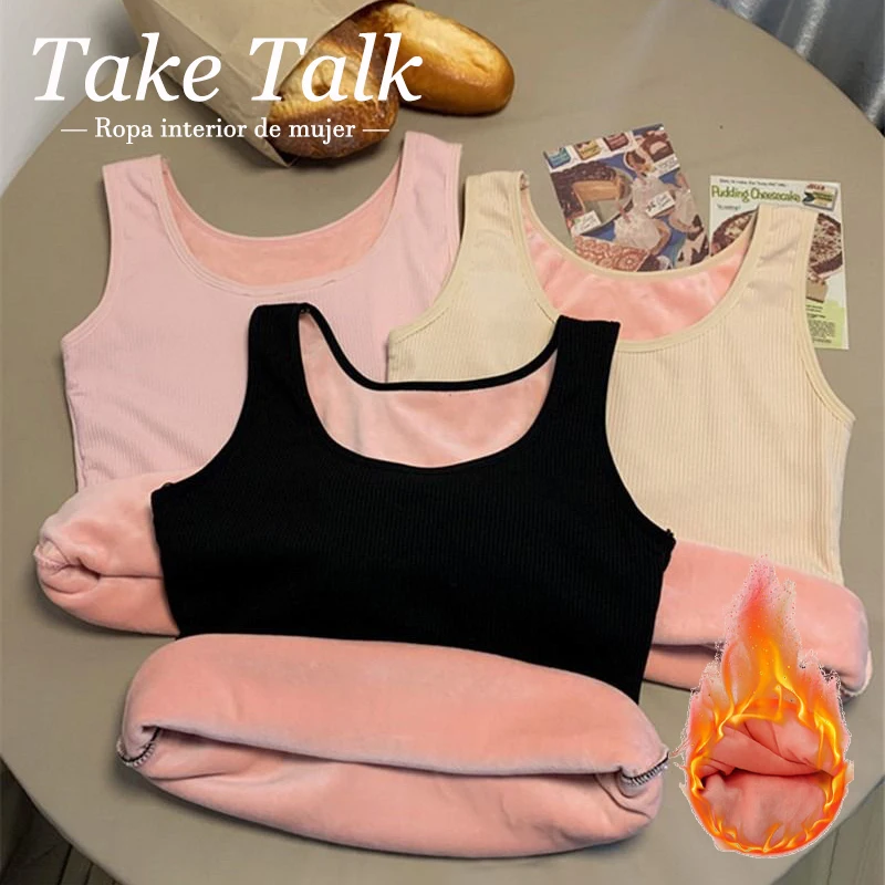 Women's Winter Thermal Underwear Top Seamless Plus Velvet Shirt Sleeveless Vest Warm Female Undershirt Solid Color Sexy Lingerie