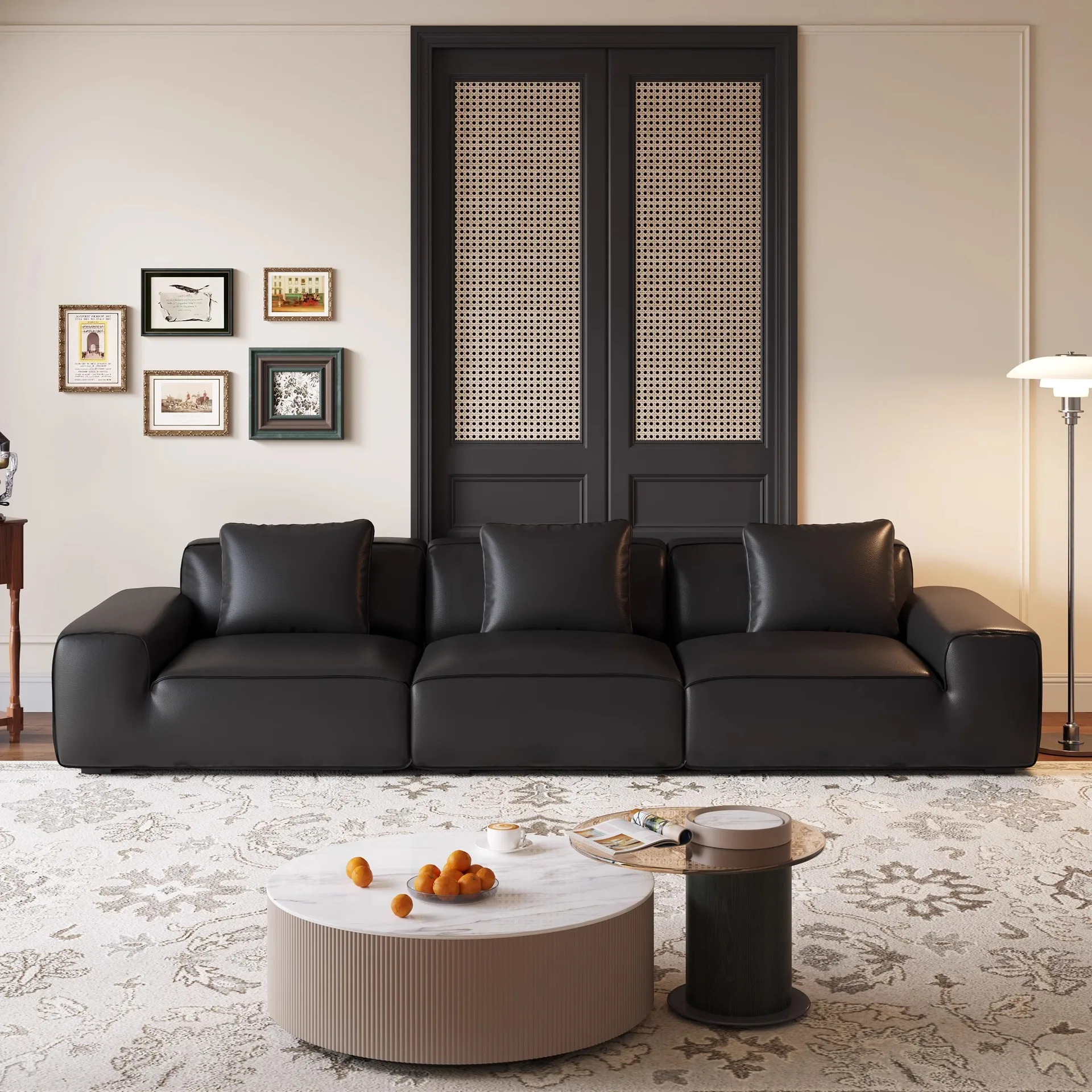&Italian Minimalist First Layer Cowhide Leather Sofa Straight Design Light Luxury Touch Foldable for Small Living Room Apartment
