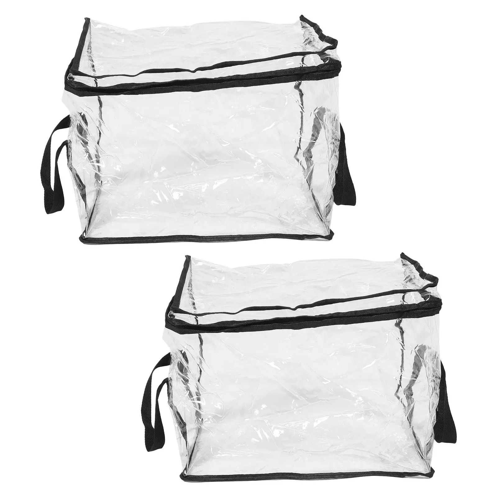 

2Pcs Transparent PVC Collapsible Book Organizer with Lid Lifting Handle Clear Document Storage Box for Books School Supplies