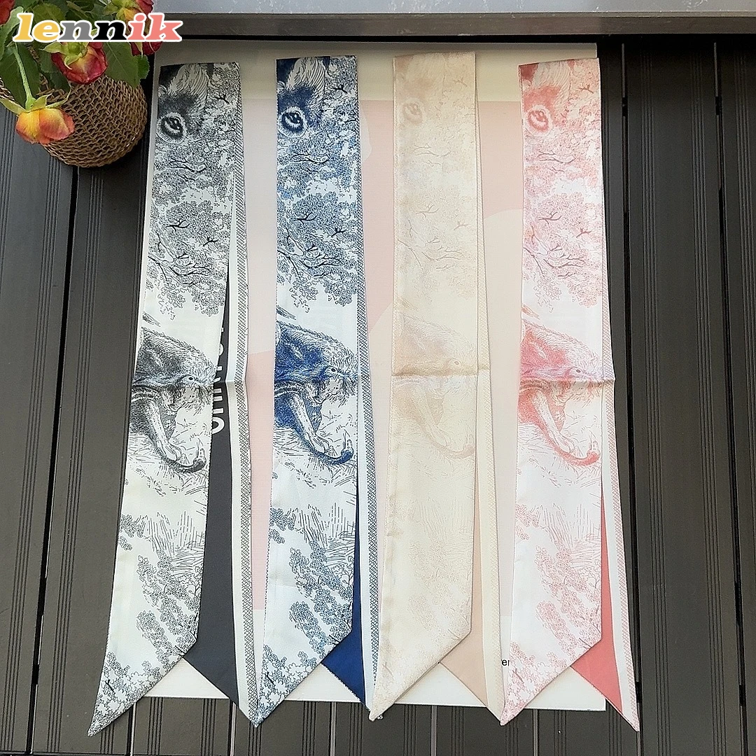 LENNIK small streamer lemur printed silk scarf tied bag handle hair accessories decorative belt gift bag with ribbon cat ears