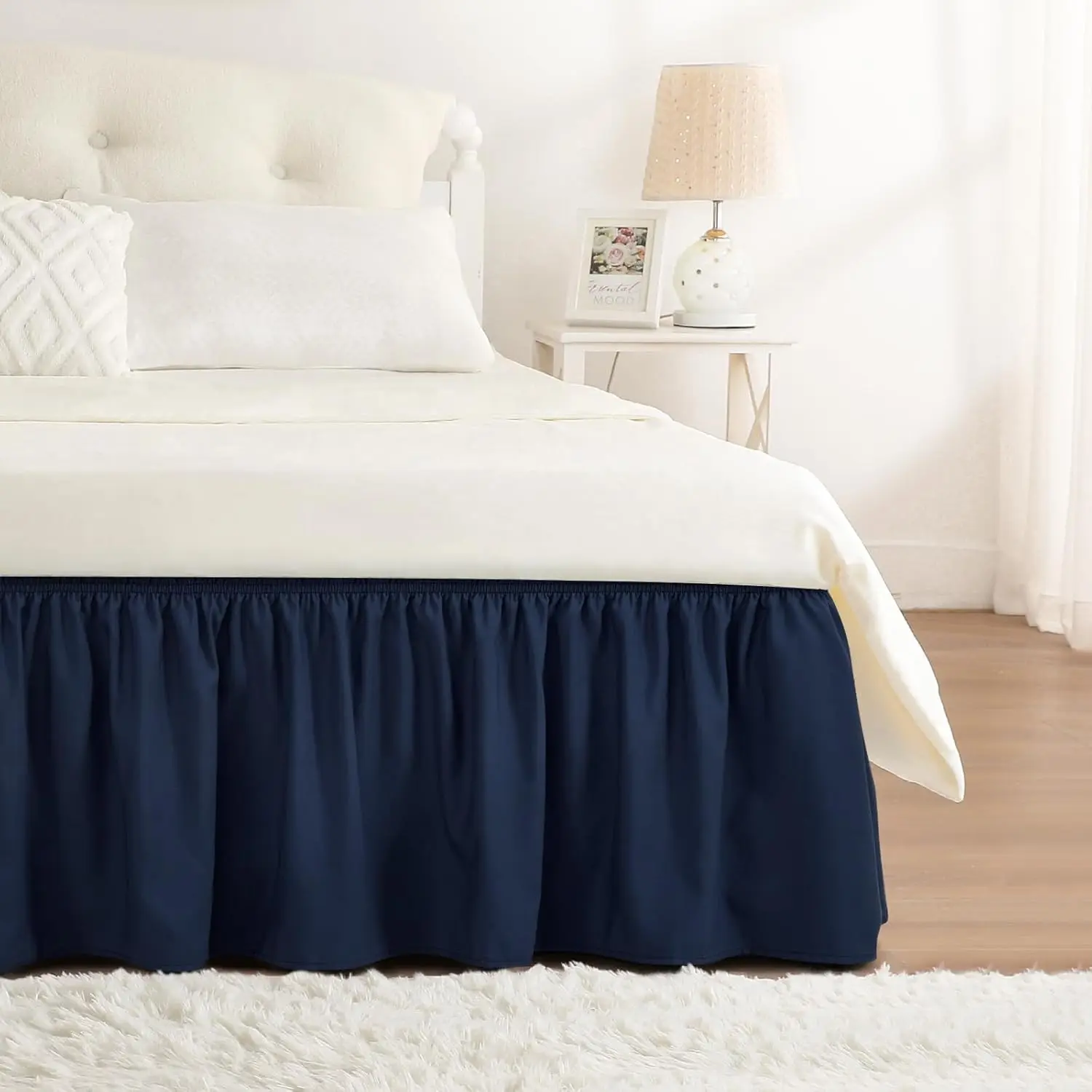 

Navy Blue Bed Skirt Queen Size 15 H Drop, Elastic Bed Skirting For Bed Base And Frame, Bedding Dust Ruffle Easy To Install,