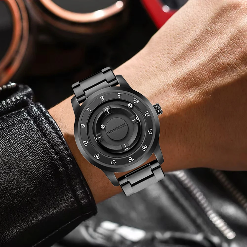 LIGE FOXBOX Fashion Man Magnetic Watch Unique Dial Business Stainless Casual Srolling Bead Waterproof Quartz Men's Watches Gifts - view 5