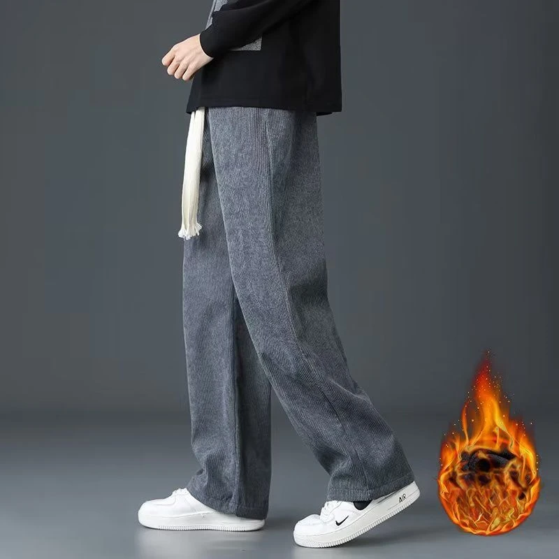 

New Men American Style High Street Casual Sweatpants Autumn Winter Corduroy Straight Elastic Waist Affordable Wide Leg Trousers