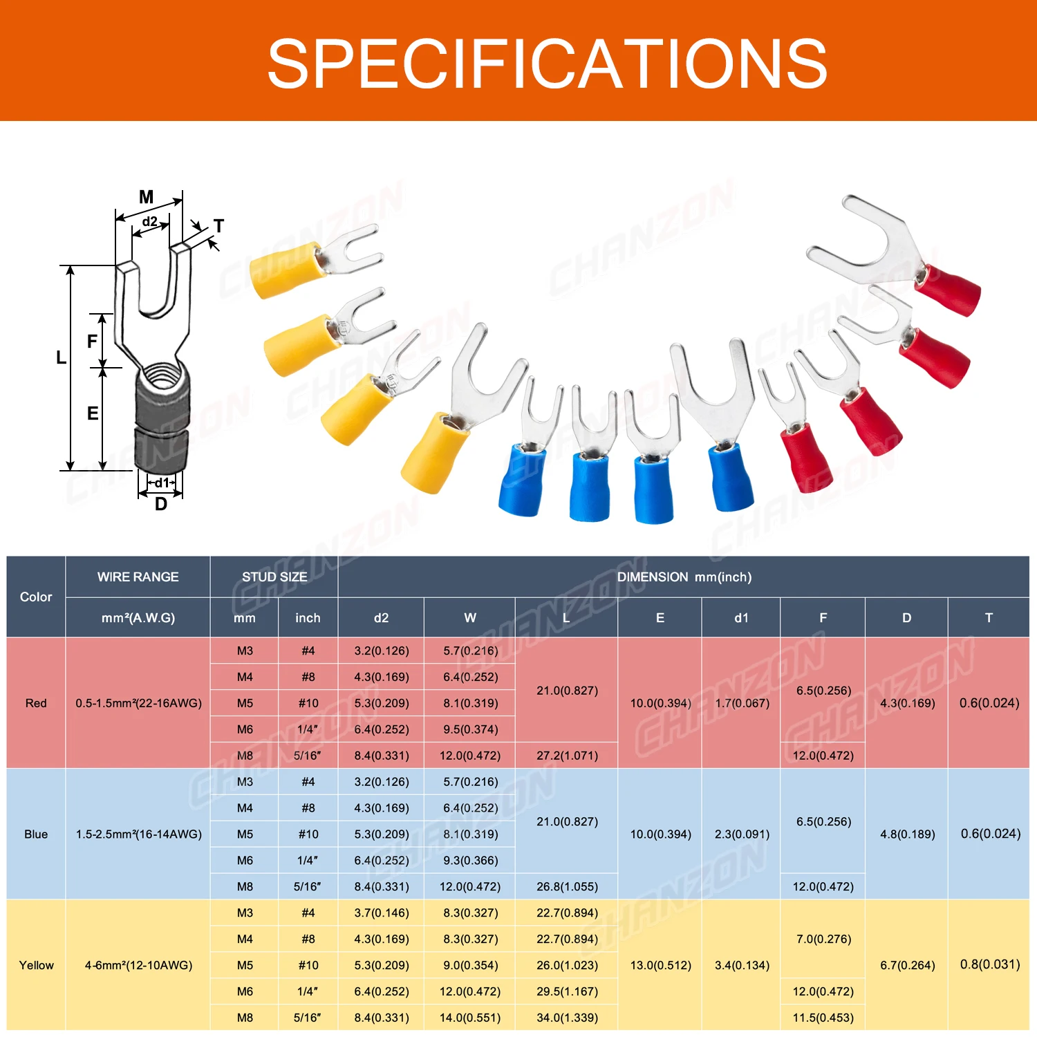 160/200PCS SV1.25 SV2 SV5.5 Electrical Fork Splice Crimp Wire Connector Kit Insulated Copper Wirefy Solderless Terminal 22-10AWG