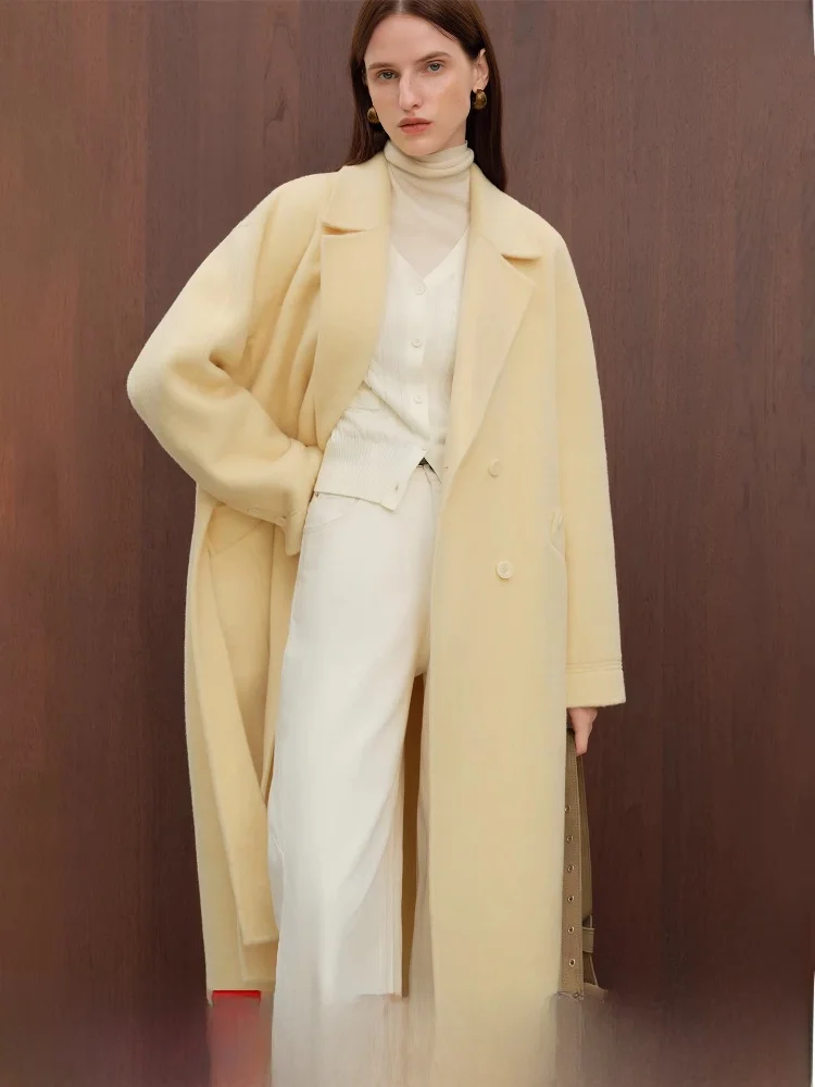 

Женское шерстяное пальто-пиджак из двустороннего твида Self-Charming Studio с отложным воротником, прямого кроя, для офиса, с длинными рукавами