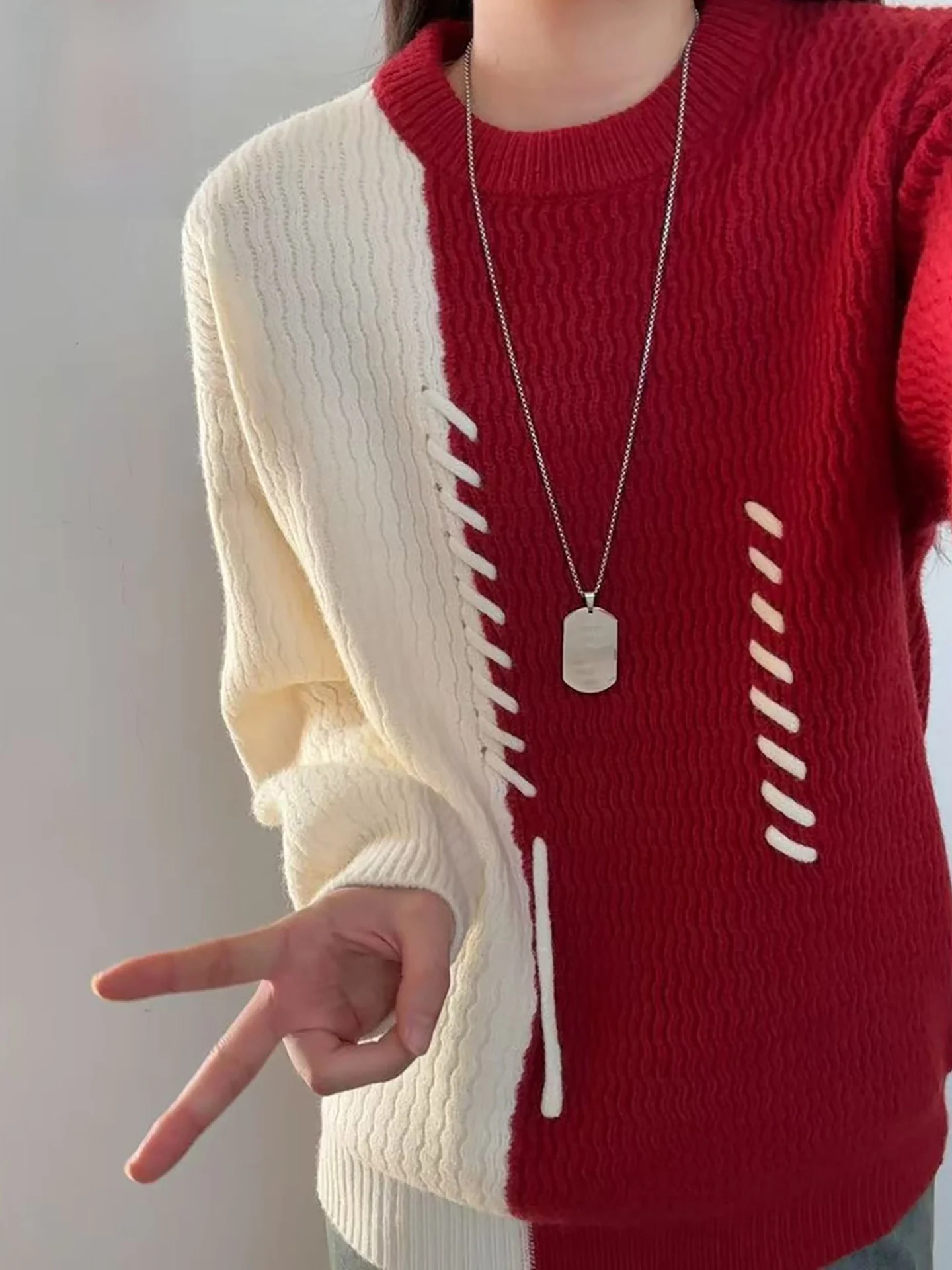 

TUCANO Wooden Du American Retro Loose Knitted Sweater Color Blo Men Women Autumn Winter Faionable Soft Acrylic Long Sle...