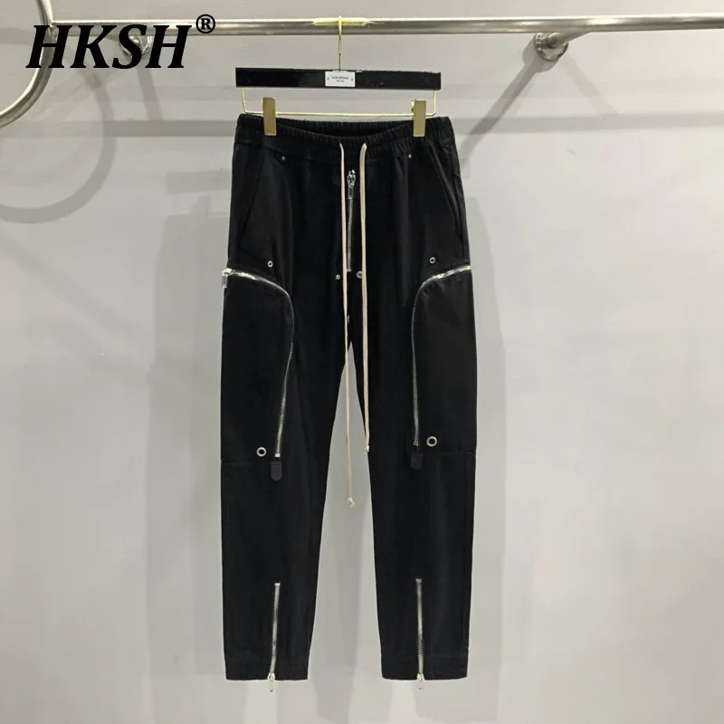 HKSH Spring Autumn New Multi Zipper Motorcycle Cargo Pants Casual Straight Men\'s Tide Dark Punk Overalls Zipper Design RO HK1380