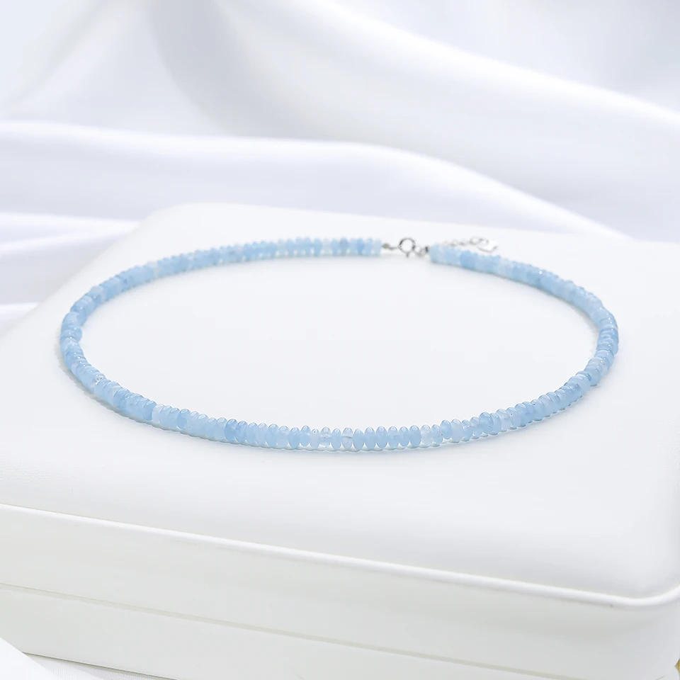 4 MM Naturstein Halskette 925 Sterling Silber Turmalin Handarbeit Halsband Schmuck Für Frauen Trend Produkte Aquamarin – Detail 8