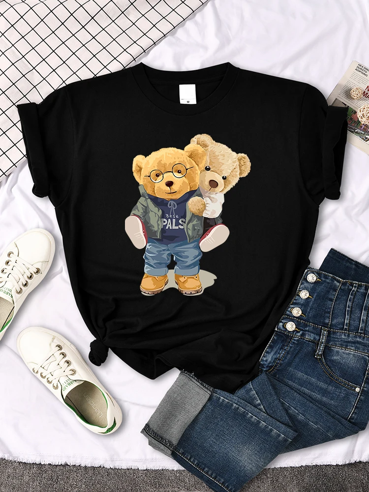 

We Are Best Friends Teddy Bear Tee Top Fashion Hipster Streettshirt Individual Loose Soft Tee Shirt Original Niche Women Clothes