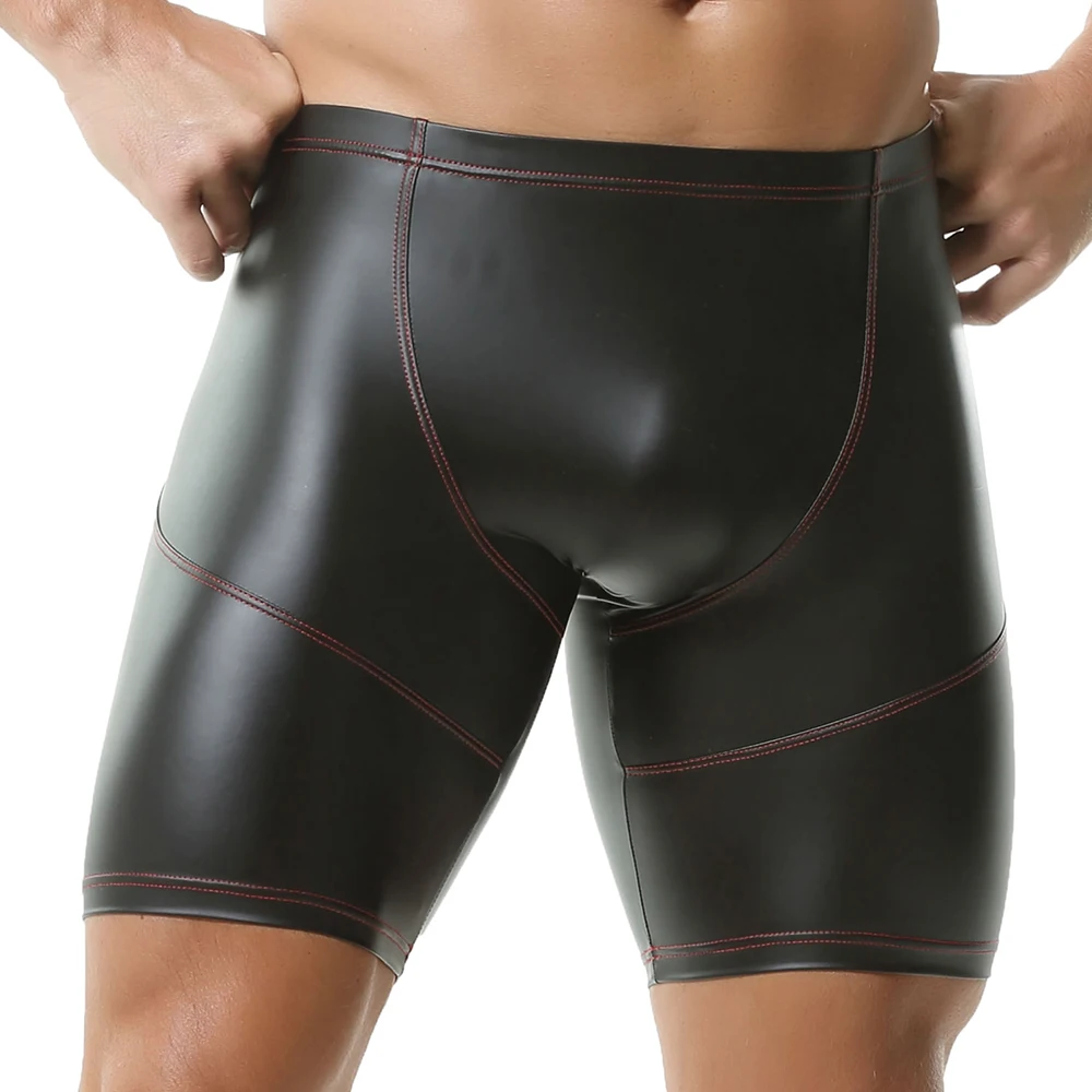 

New Sexy Men's Faux Leather Tight Shorts Low Waist Black Casual Stage Short Pants Male Nightclub Dance Party Trunks Men Clothing