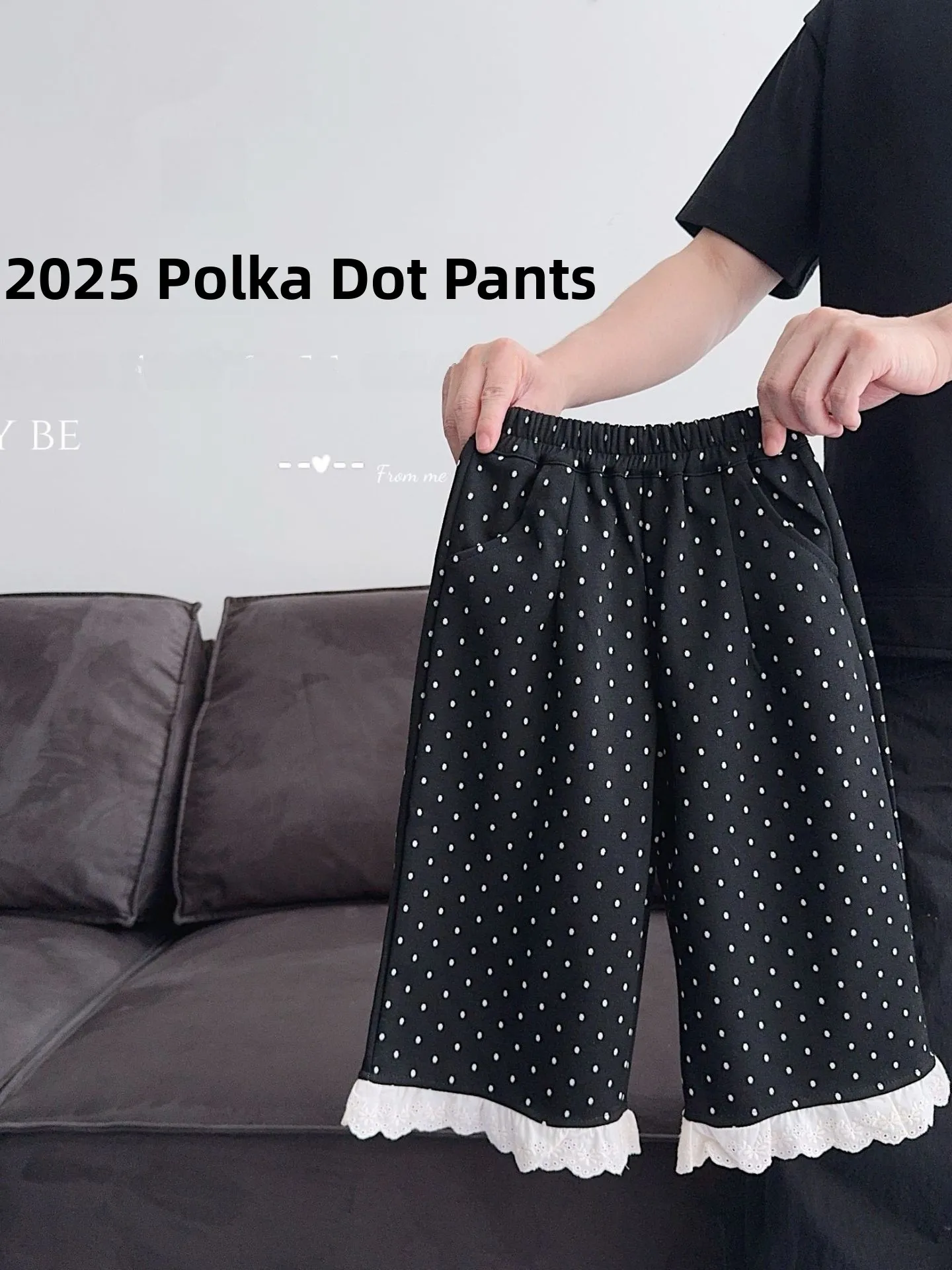 

Модные широкие брюки с рюшами в горошек, длинные прямые повседневные брюки для девочек, детские модные осенние новые поступления