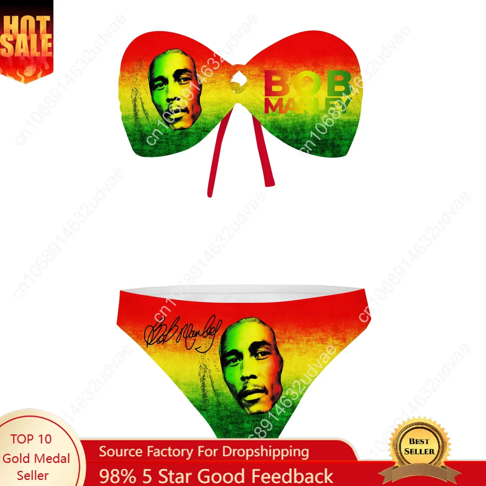 Bob Marley Strapless Swimsuit Womens Bathing Suits Personalized Fashion Swimwear Pool Party Sexy Bikini Customize Beachwear