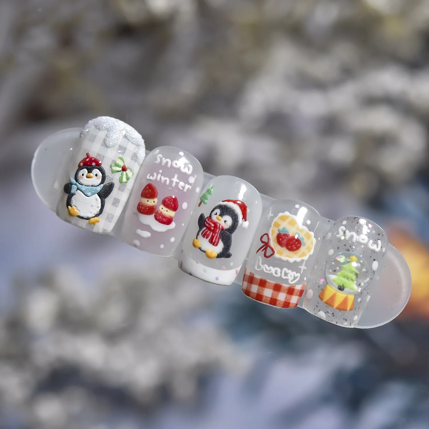 Nail Art Stickers Shell Glow Winter Christmas Snowflake Penguin Self Adhesive Film Decals Manicure Decor Lightweight for Girls