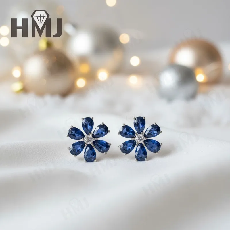 أقراط زهرة 4.3-6.3CT الكمثرى روبي الياقوت كولومبيا بادبارادشا S925 رومانسية ست بتلات الأذن ترصيع للنساء هدايا عيد الميلاد #5