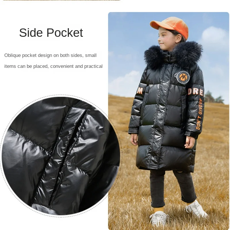 New girls' long thickened down jackets for going out top coats Lengthening girls' ski suits 4y-12y kids jackets for girls