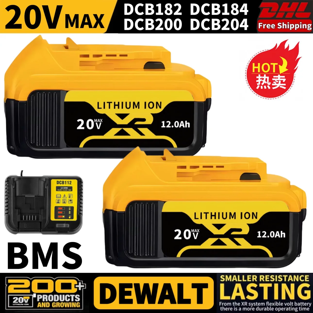 For DEWALT original 20V MAX, 6.0/8.0/12.0AH, DCB115, DCB118 DCB184 DCB200 lithium battery charger, fast charging, Tool batter