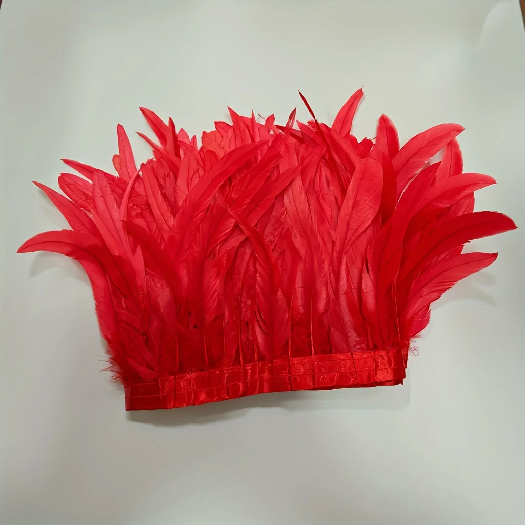 

2m Red Rooster Feather Fringe Trim 25-30cm Natural Feathers for DIY Crafts Halloween Cape Dress Wings Costume Design Feathers