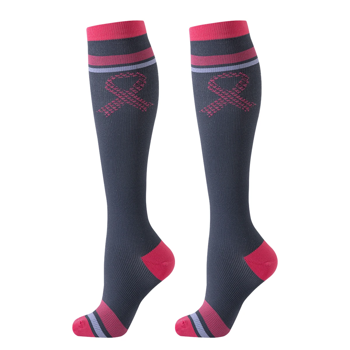 6 Pairs Ribbon Pink Compression Socks Nurse Compression Socks Sport Ladies Lady Women Running