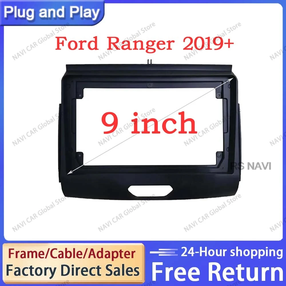 NAVI Car Accessory Double Din 9 Inch Audio Plastic Fascia Gps Mp4 Radio Panel Frame for Ford Ranger 2019+ Dashboard Mount Kit