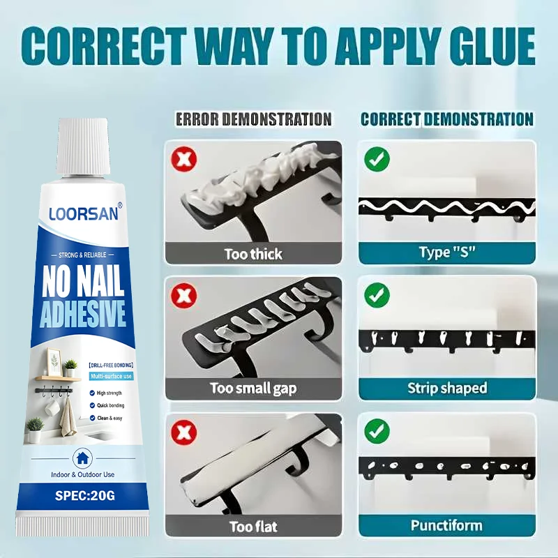 No Nail Adhesive Strong Bond Glue For Wall Hooks Shelves Tile Wood Quick Dry High Load Bearing Indoor Outdoor Household Fixing