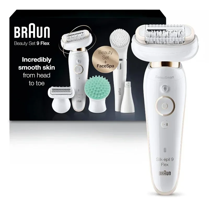 Braun Epilator Silk-épil 9 Flex 9-300 Beauty Set, Dispositivo de depilación, Afeitadora y recortadora, Inalámbrico, Recargable, Humido y Seco