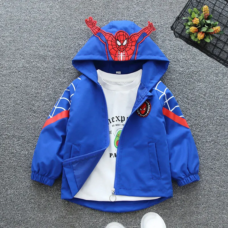 Children\'s Hooded Coat Boys\' Baby Spring Clothes 2022 New Hero Spiderman Handsome Charge Jacket