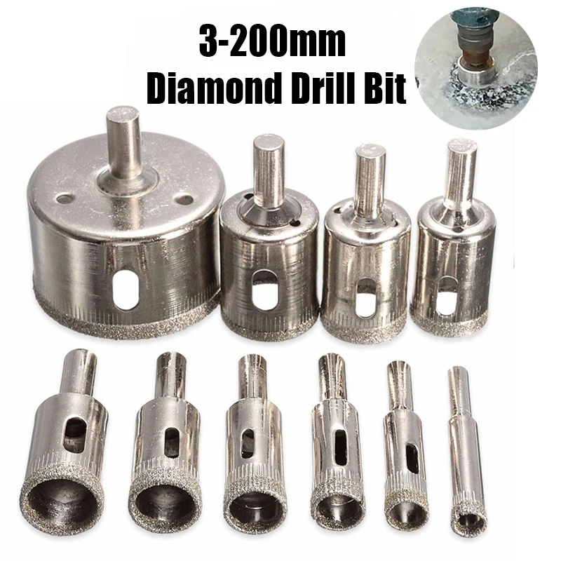 1 pz 3-200mm nucleo di vetro sega a tazza Openner punte diamantate punta centrale per piastrelle di ceramica marmo granito strumento di perforazione elettrica