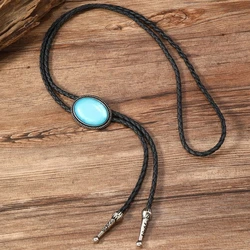 Elegant Black Bolo Tie with Gemstones Pendant Cowboy Necktie Western Tie