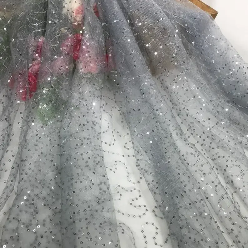 7 Colors Gold sequin embroidery lace fabric Gypsophila sequin  For Girl Dress Tutu Dress Wedding Dress Bridal Veil 1 Yard