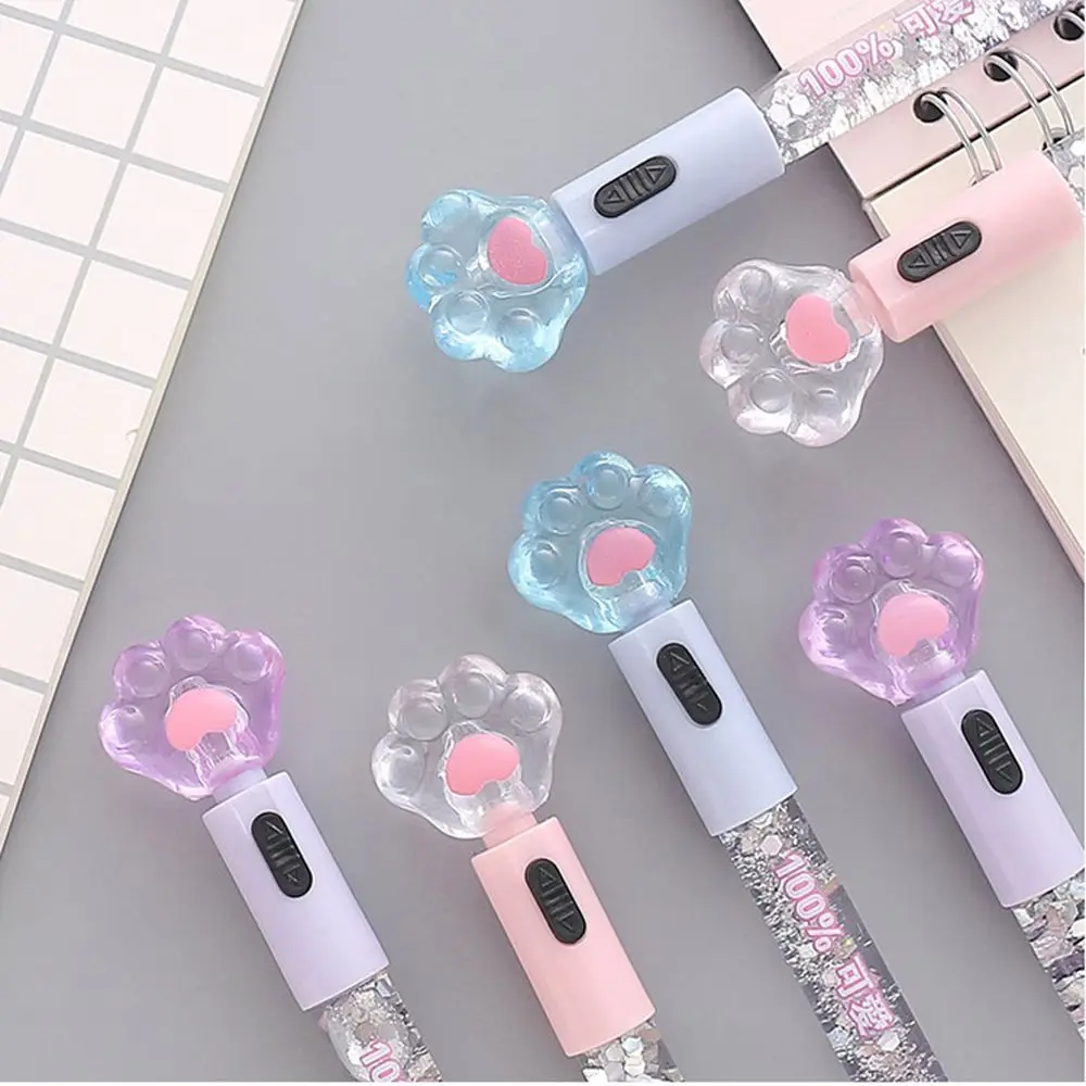 

0.5mm Refill Black Ink Heart Cat Claw Writing Tool LED Crystal Luminous Gel Pen Signing Pen Glitter Lights Pen Quicksand Pen