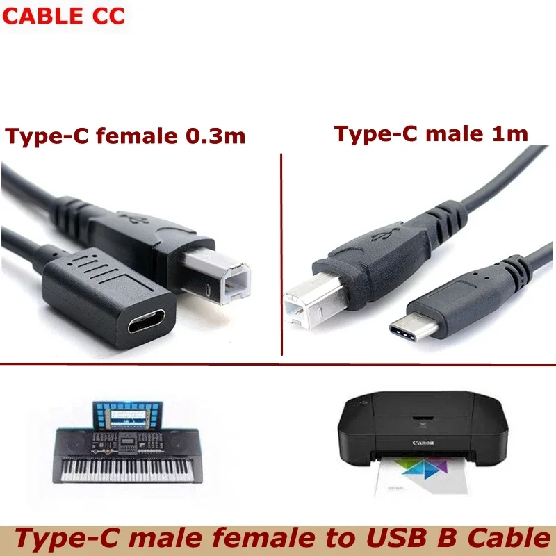 

New USB-C USB 3.1 Type C Male Female Connector to USB 2.0 Type B Male Data Cable for Phone Connect Printer Scanner Piano