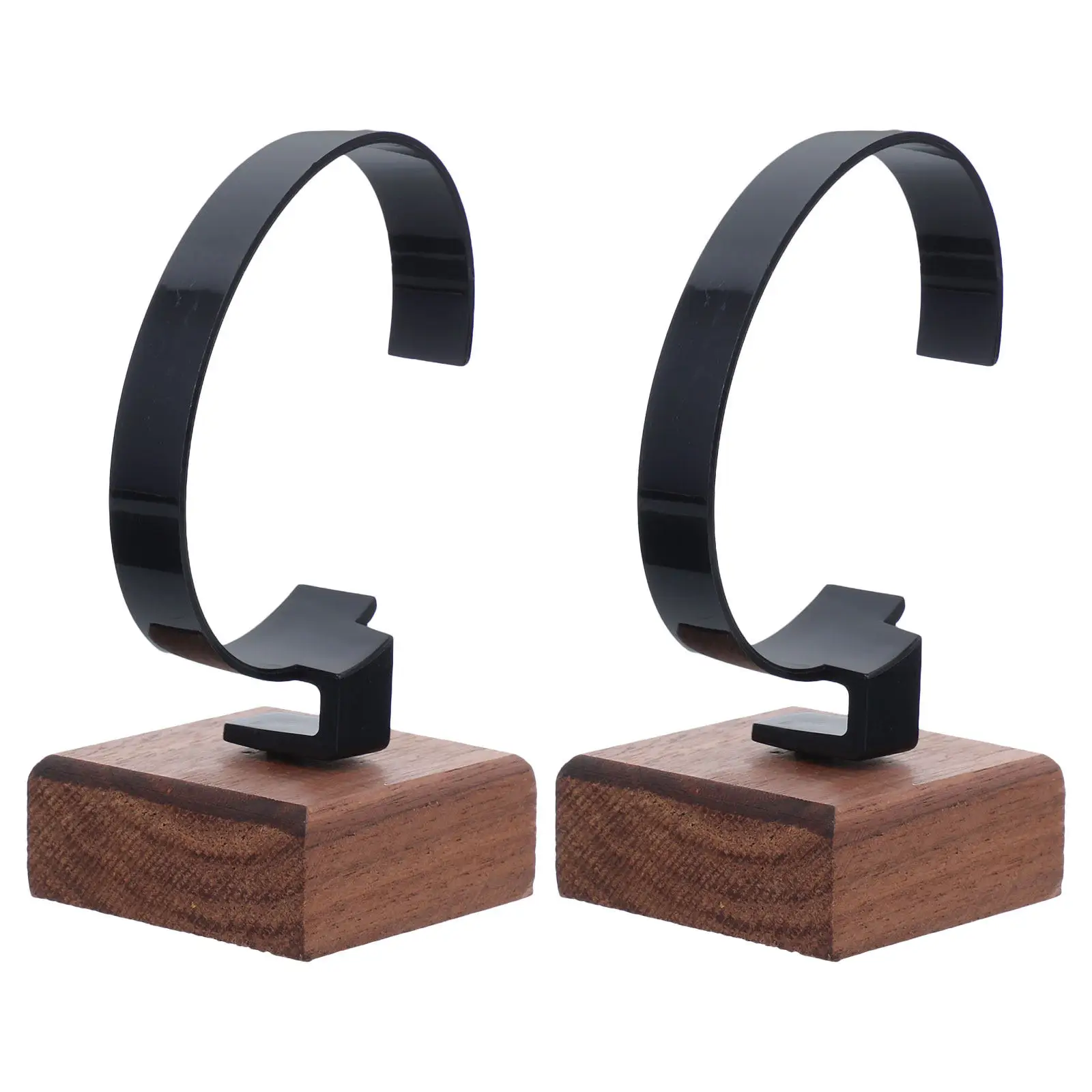 2Pcs Watch Display Stand Black Walnut Solid Wood C-Shaped Bracelet Holder Jewelry Organizer for Men Women Desk