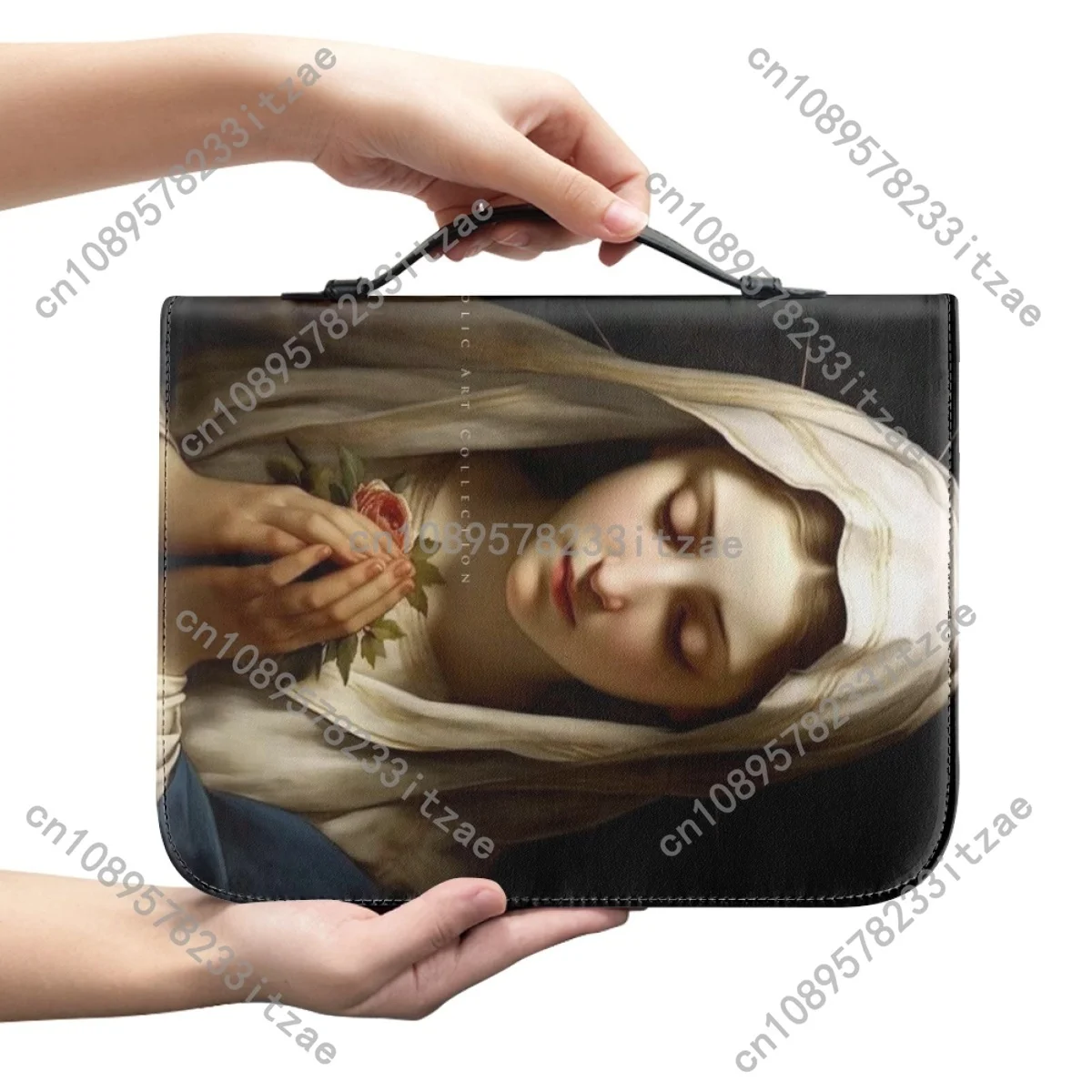 Hot Virgin Mary Pattern Print Handbags Zippered Handle Bible Bag for Women Custom Bible Cover Case Practical Bible Storage Bags