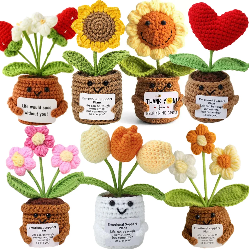 Muñeca de patata con energía positiva, Mini muñecas tejidas de lana hechas a mano con bolsillo para abrazo, planta de soporte emocional divertida, regalo de ganchillo para cumpleaños